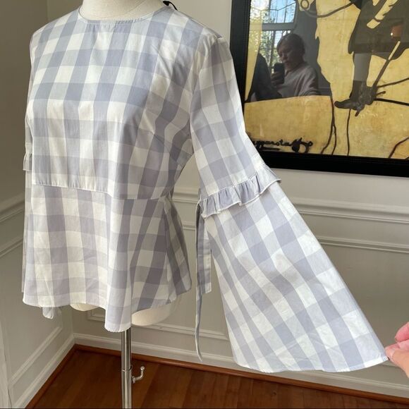 Walter Baker Lauren Top Grey Gingham Trumpet Sleeve NWT S - Picture 5 of 12